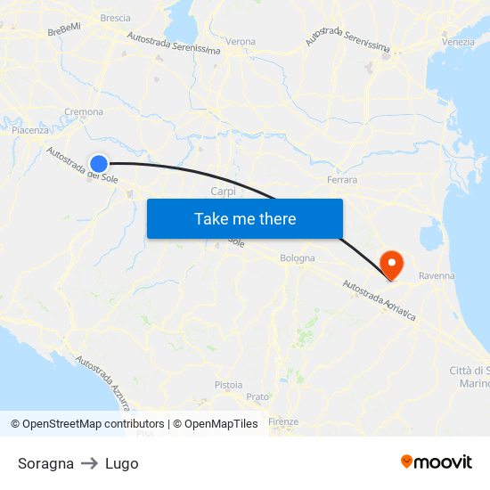 Soragna to Lugo map