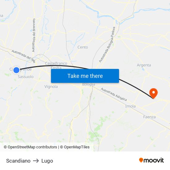 Scandiano to Lugo map