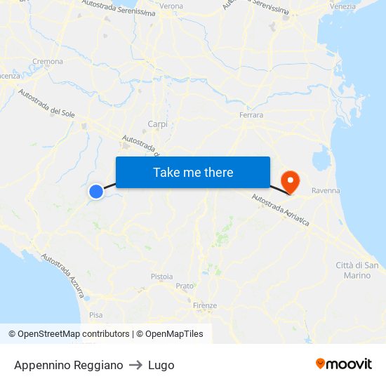 Appennino Reggiano to Lugo map