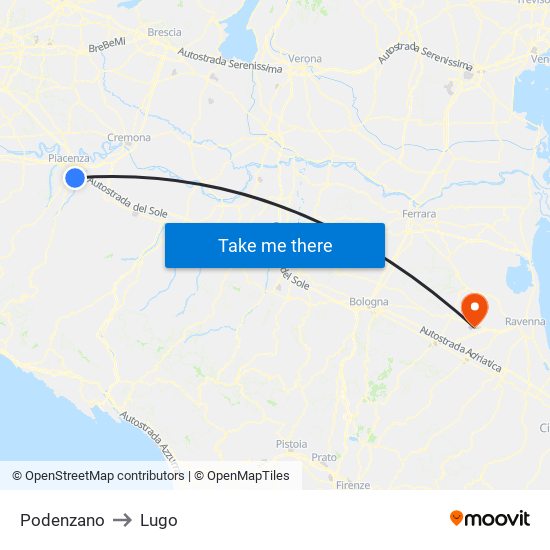 Podenzano to Lugo map