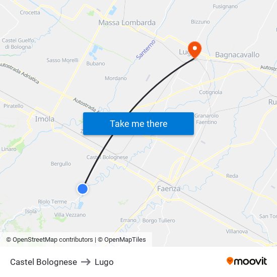 Castel Bolognese to Lugo map