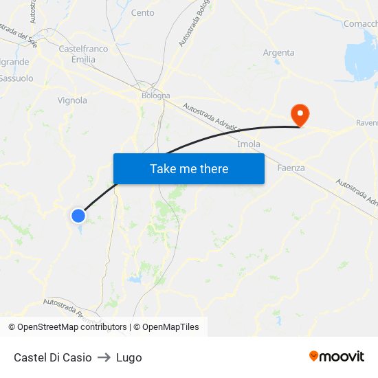 Castel Di Casio to Lugo map