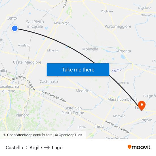 Castello D' Argile to Lugo map