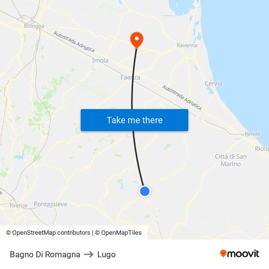Bagno Di Romagna to Lugo map