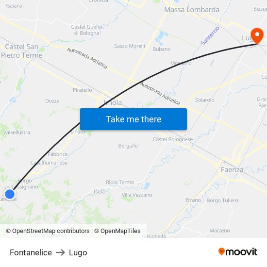 Fontanelice to Lugo map