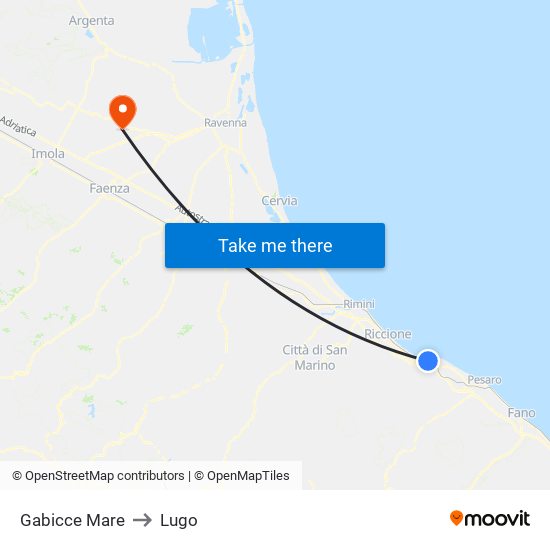 Gabicce Mare to Lugo map