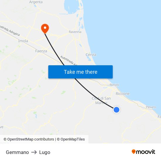Gemmano to Lugo map