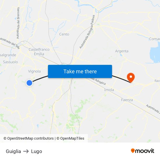 Guiglia to Lugo map