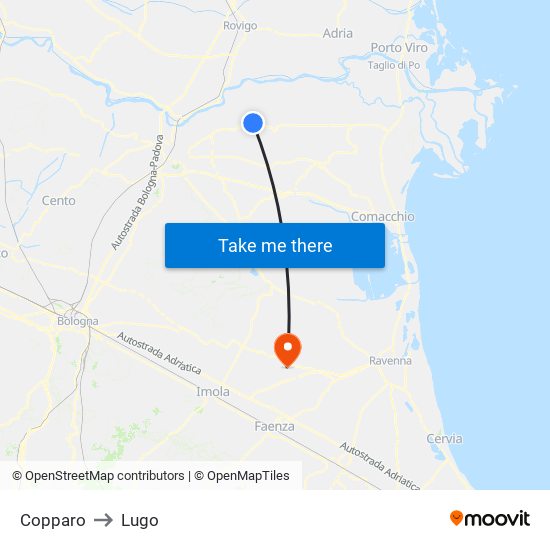 Copparo to Lugo map