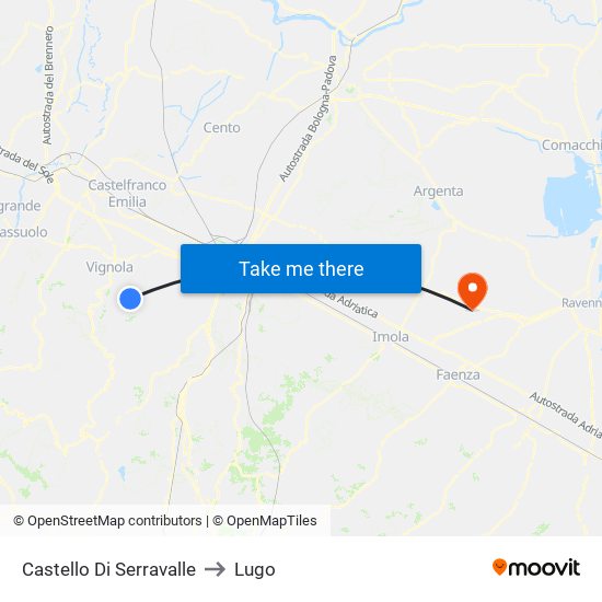 Castello Di Serravalle to Lugo map