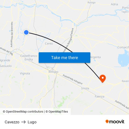 Cavezzo to Lugo map