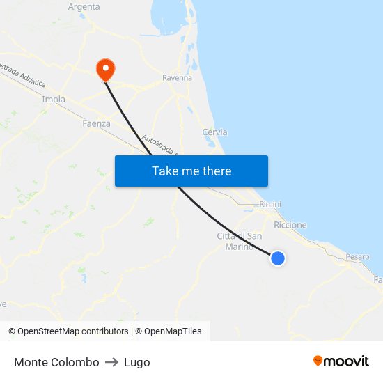 Monte Colombo to Lugo map