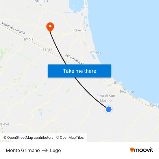 Monte Grimano to Lugo map