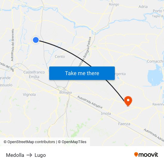 Medolla to Lugo map