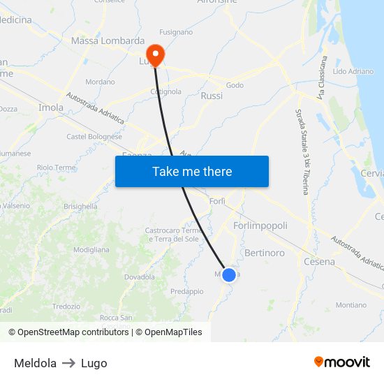 Meldola to Lugo map