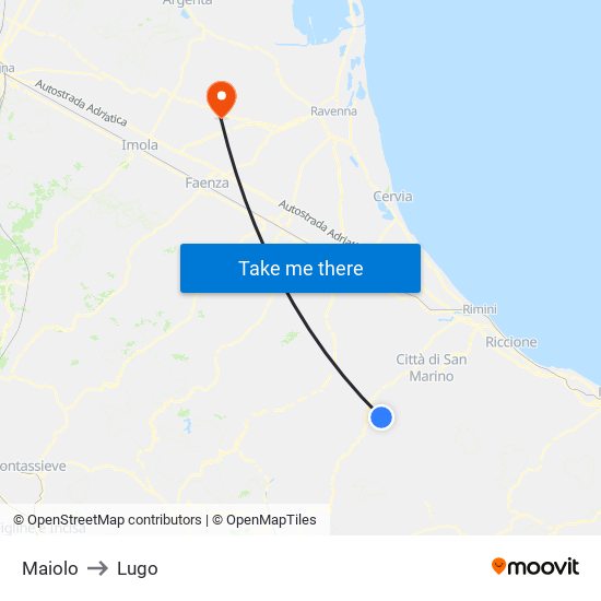 Maiolo to Lugo map
