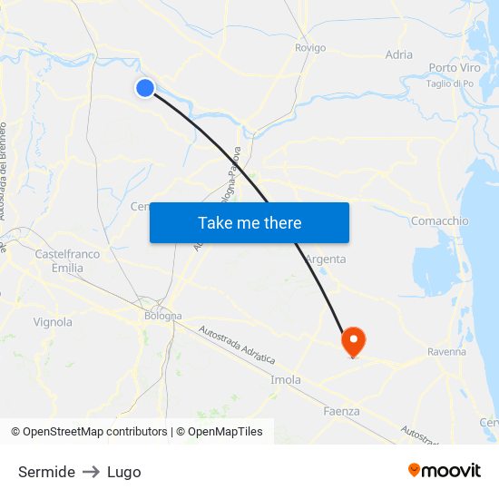 Sermide to Lugo map