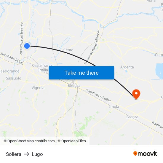 Soliera to Lugo map