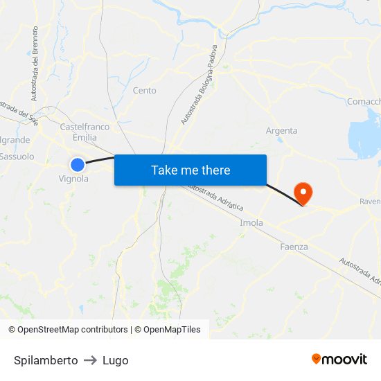 Spilamberto to Lugo map