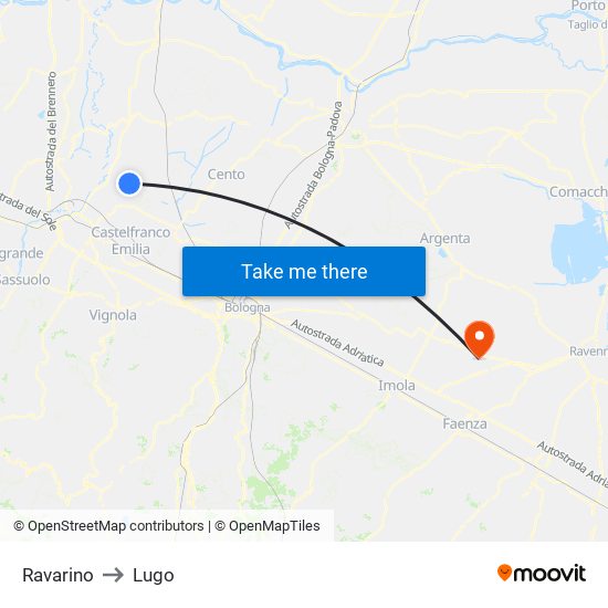 Ravarino to Lugo map