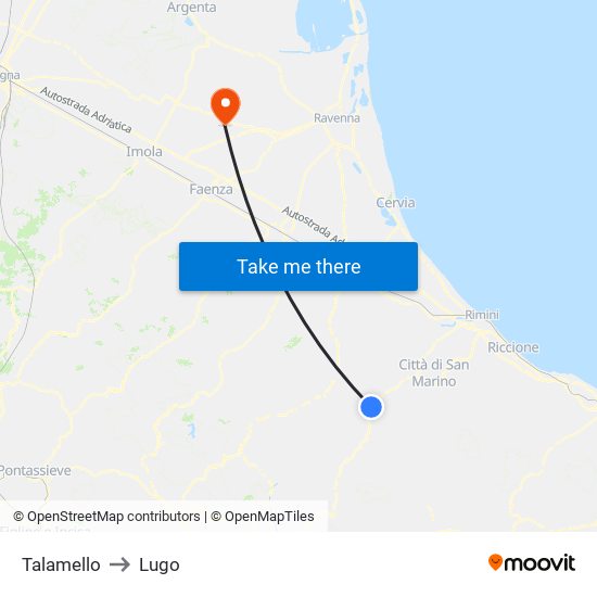 Talamello to Lugo map