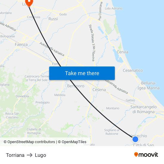 Torriana to Lugo map