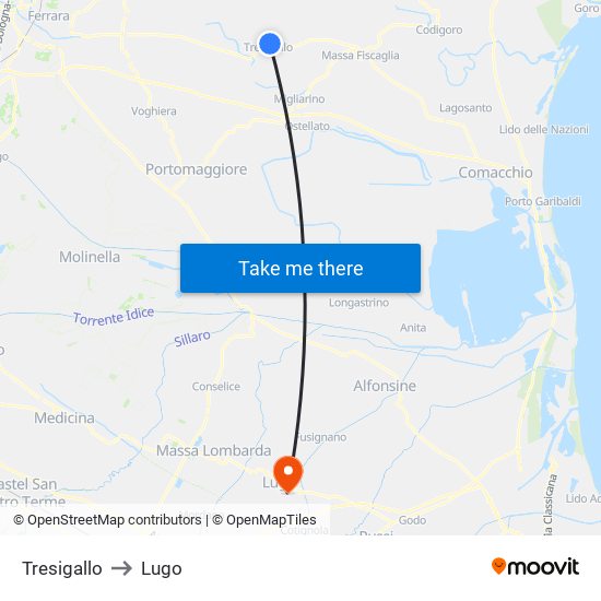 Tresigallo to Lugo map