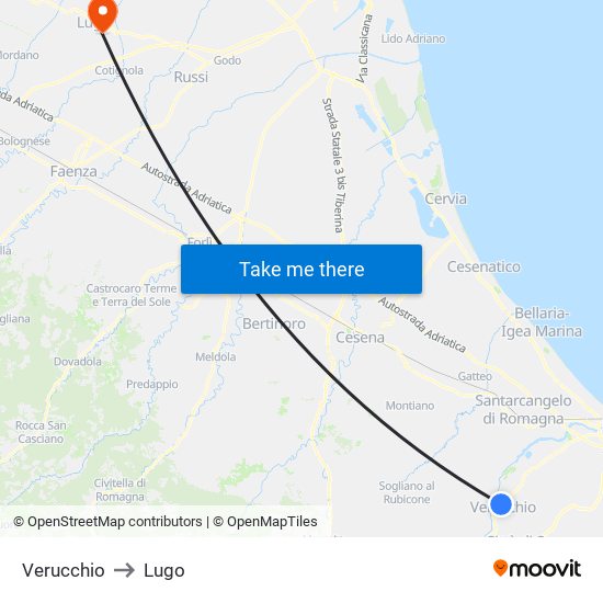 Verucchio to Lugo map