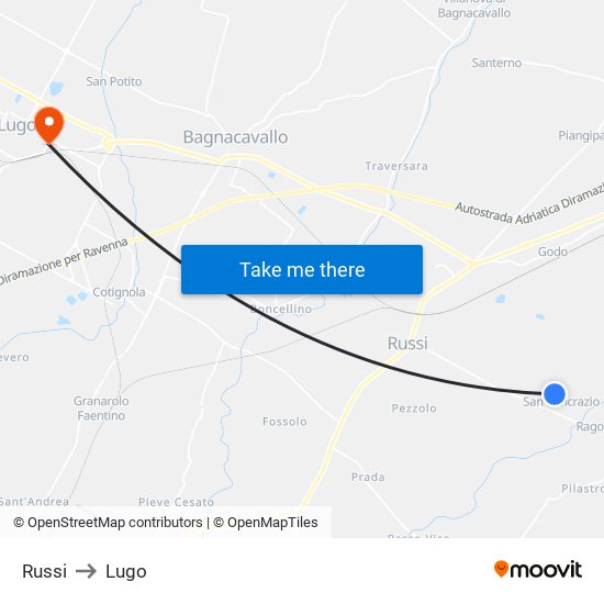 Russi to Lugo map