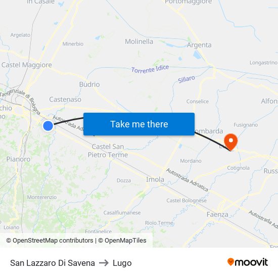 San Lazzaro Di Savena to Lugo map