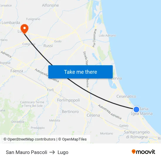 San Mauro Pascoli to Lugo map