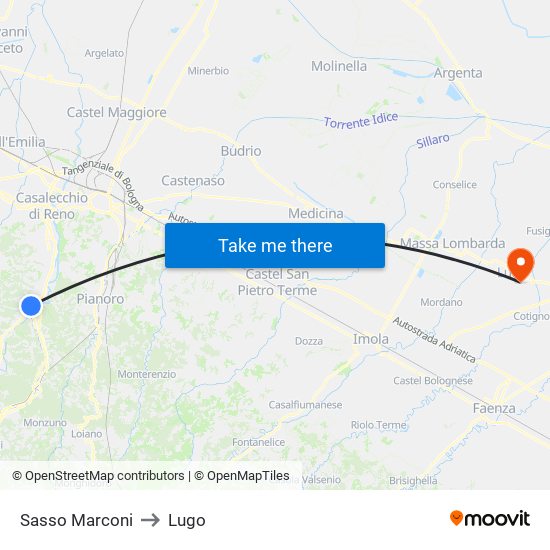 Sasso Marconi to Lugo map