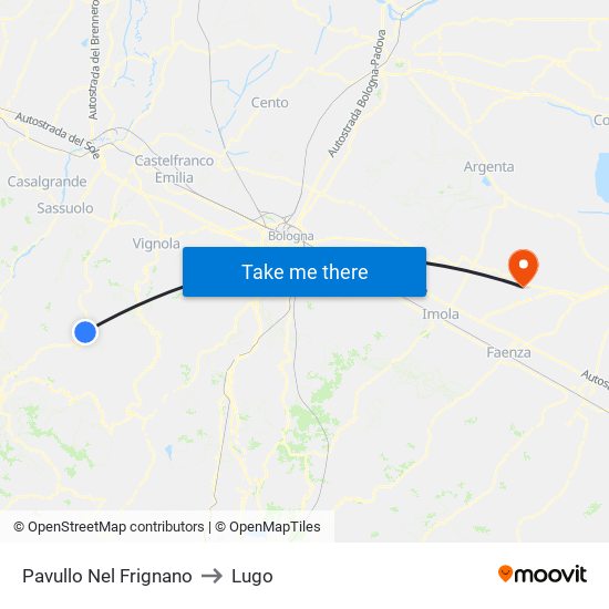 Pavullo Nel Frignano to Lugo map