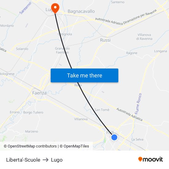 Liberta'-Scuole to Lugo map