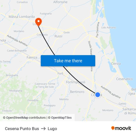 Cesena Punto Bus to Lugo map