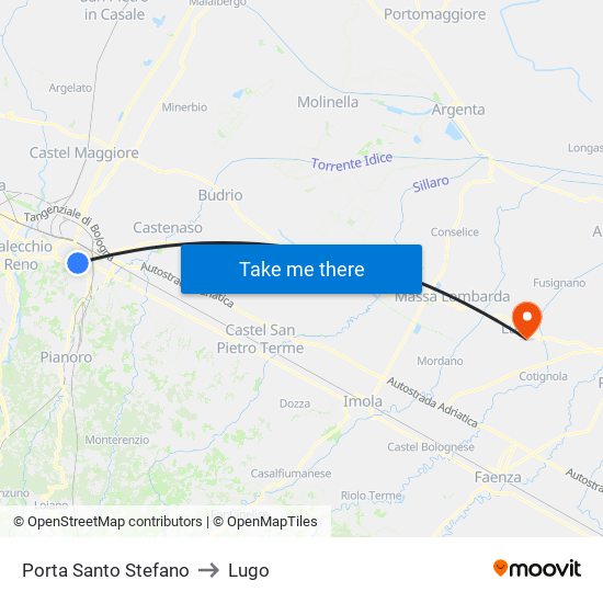 Porta Santo Stefano to Lugo map