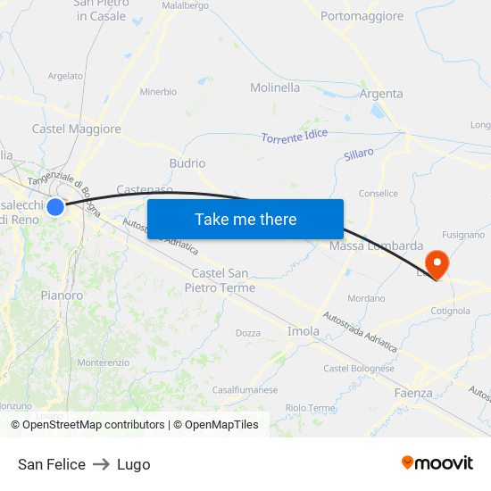 San Felice to Lugo map