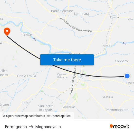 Formignana to Magnacavallo map
