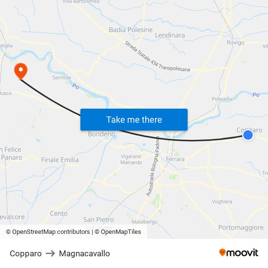 Copparo to Magnacavallo map