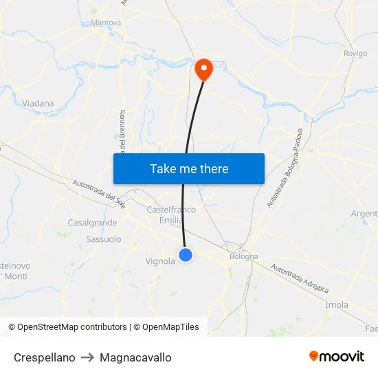 Crespellano to Magnacavallo map
