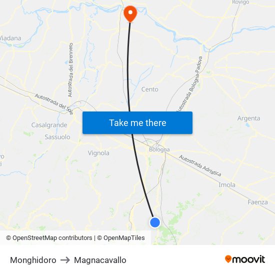 Monghidoro to Magnacavallo map
