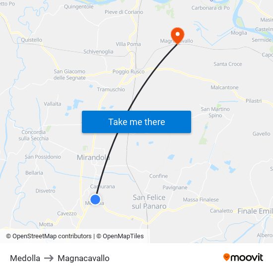 Medolla to Magnacavallo map