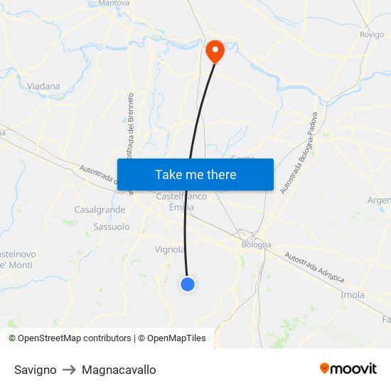 Savigno to Magnacavallo map