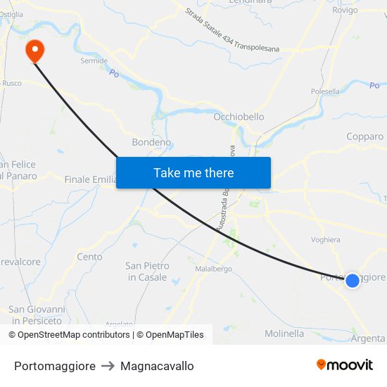 Portomaggiore to Magnacavallo map