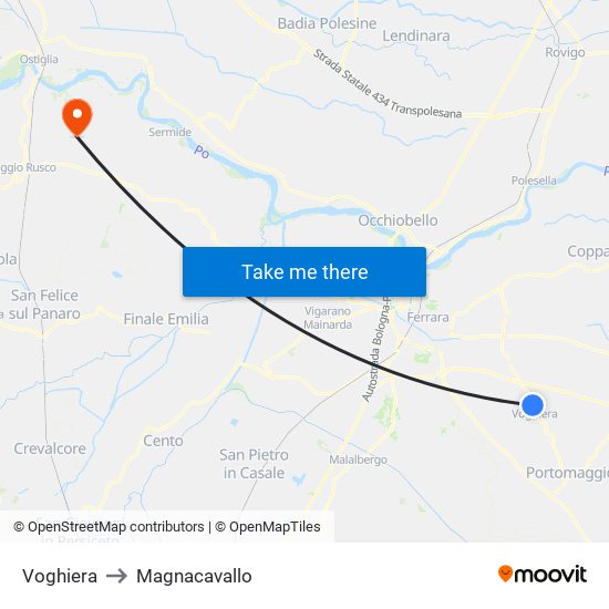 Voghiera to Magnacavallo map
