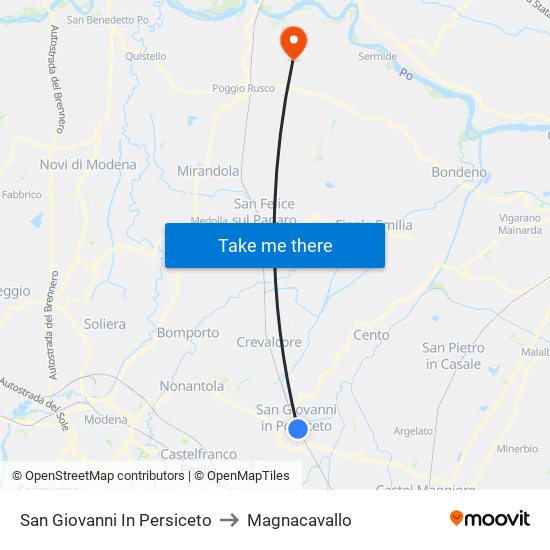 San Giovanni In Persiceto to Magnacavallo map