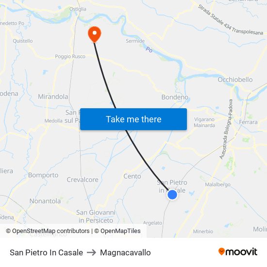 San Pietro In Casale to Magnacavallo map