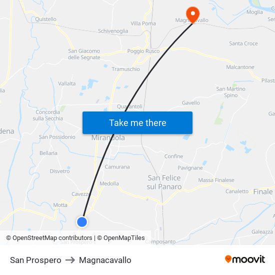 San Prospero to Magnacavallo map