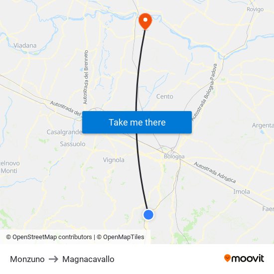 Monzuno to Magnacavallo map