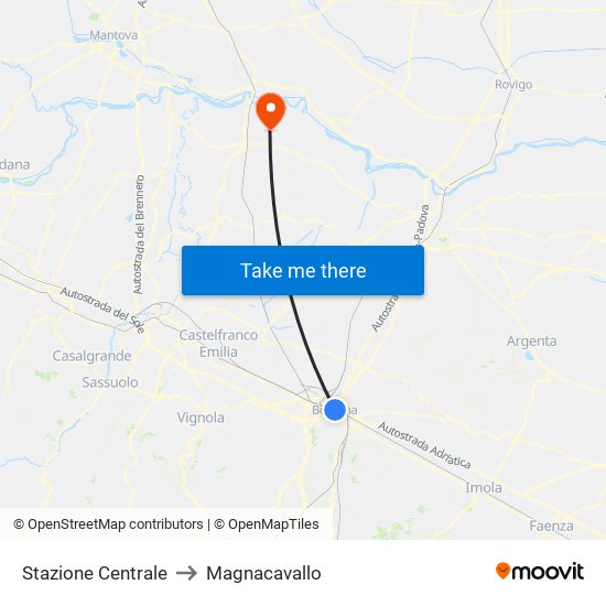 Stazione Centrale to Magnacavallo map